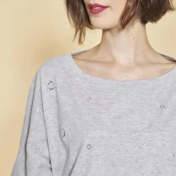 Tee-shirt manches courtes oeillets devant femme - gris chiné