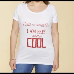 Tee-shirt manches courtes imprimé et franges femme - Blanc en coton