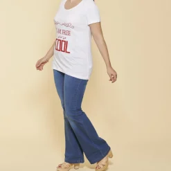 Tee-shirt manches courtes imprimé et franges femme - Blanc en coton