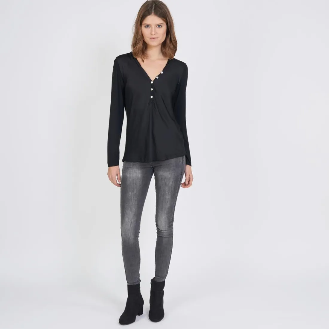 Tee-shirt manches longues mélange soie Jil noir