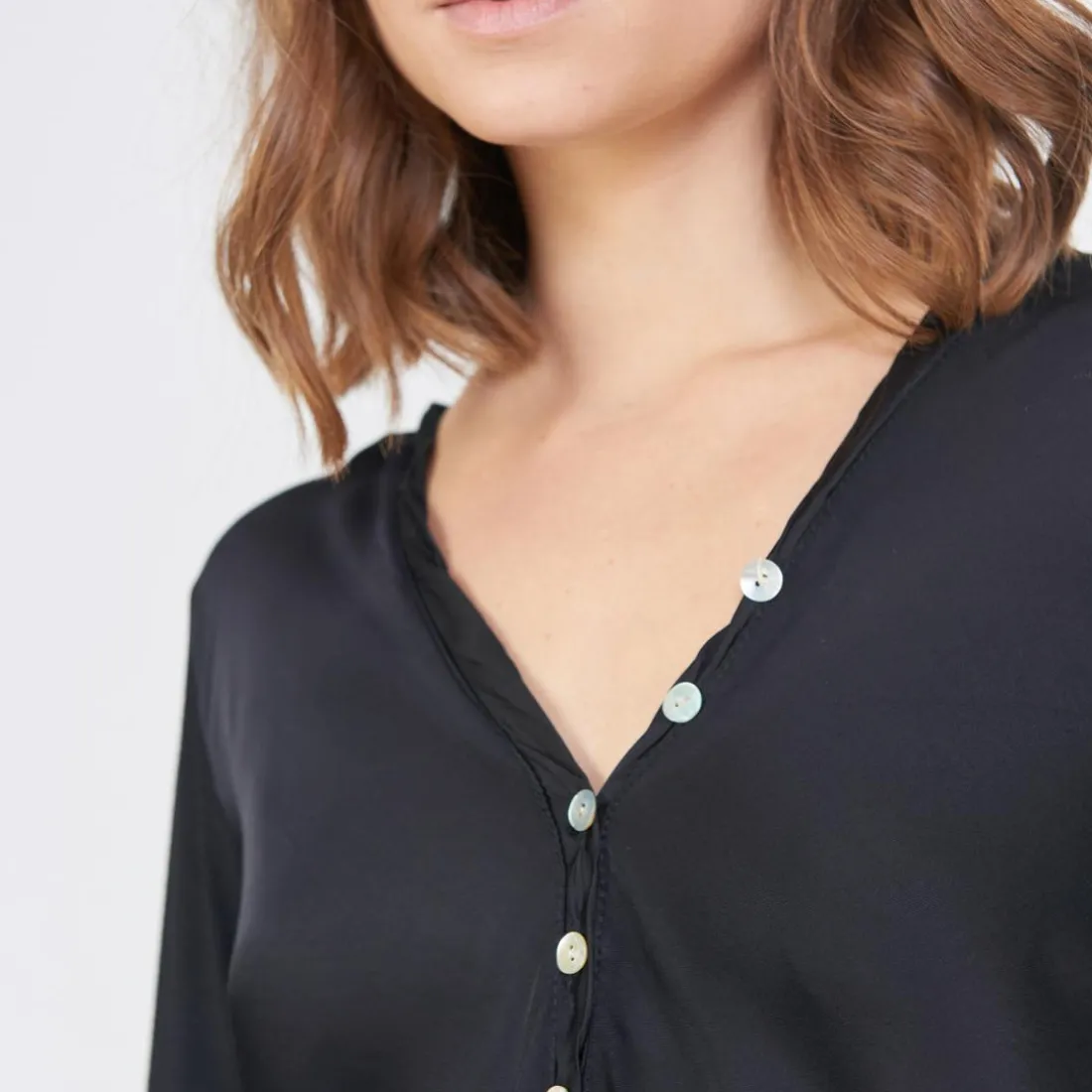 Tee-shirt manches longues mélange soie Jil noir