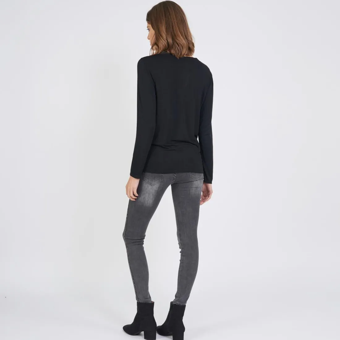 Tee-shirt manches longues mélange soie Jil noir