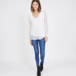Tee-shirt manches longues doublure soie John blanc