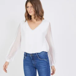 Tee-shirt manches longues doublure soie John blanc
