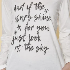 Tee-shirt manches longues message imprimé femme - écru blanc en coton