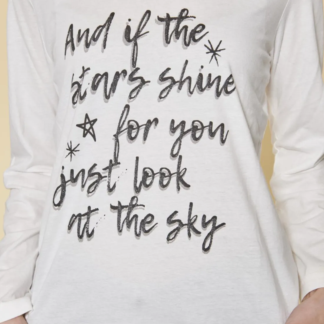 Tee-shirt manches longues message imprimé femme - écru blanc en coton