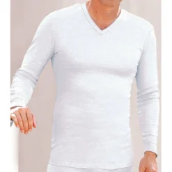 Tee-shirt manches longues col V en mailles blanc