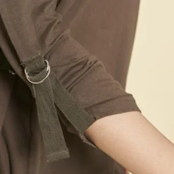 Tee-shirt manches longues ajustables clip métallique latéral femme - kaki foncé en coton