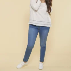 Tee-shirt plis manches longues dentelle femme - écru blanc en coton