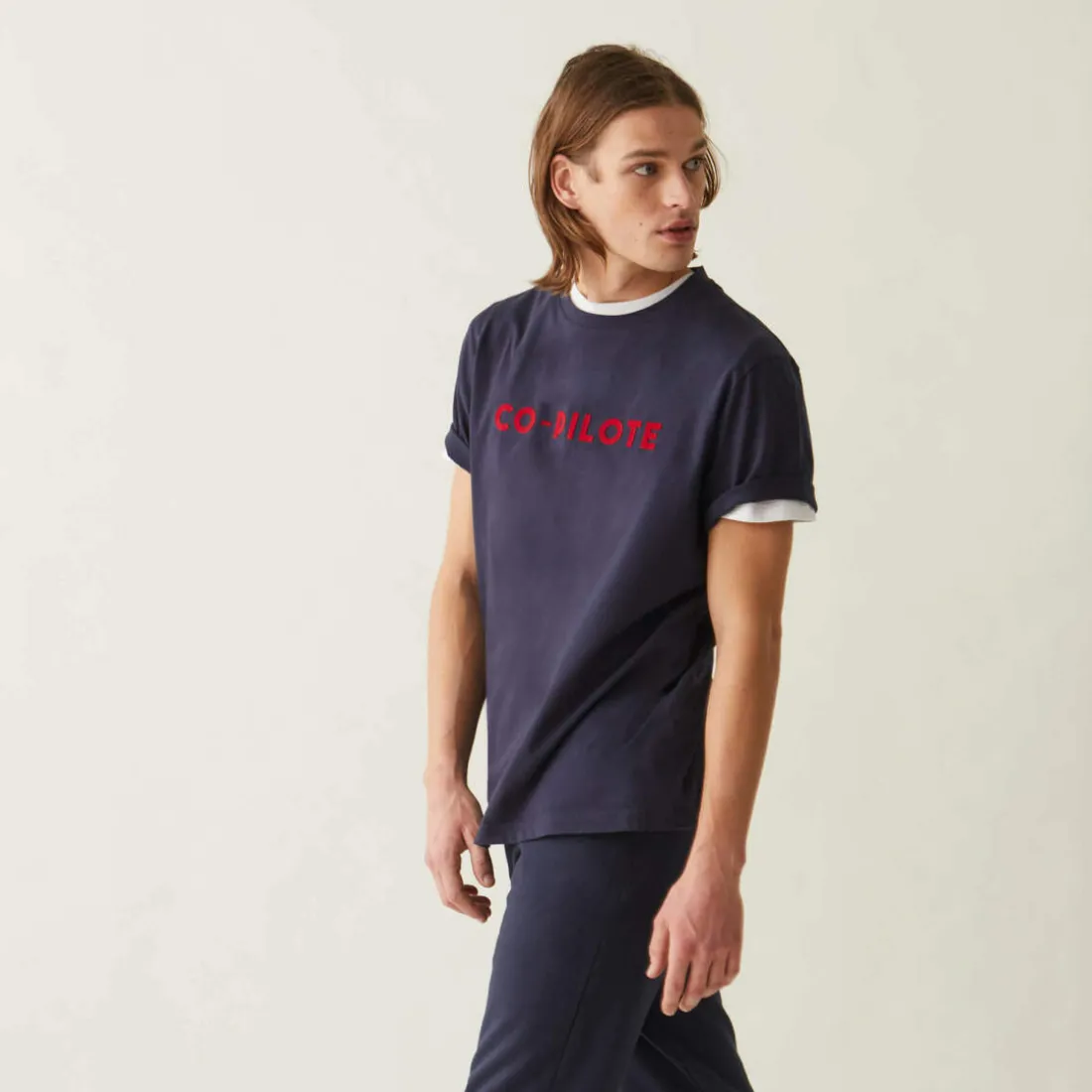 Tee-shirts Manches Courtes marine en coton