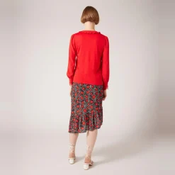 Top bi-matière détail col rouge en viscose