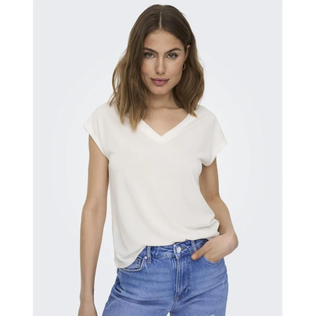 Top col en v manches courtes blanc Dee
