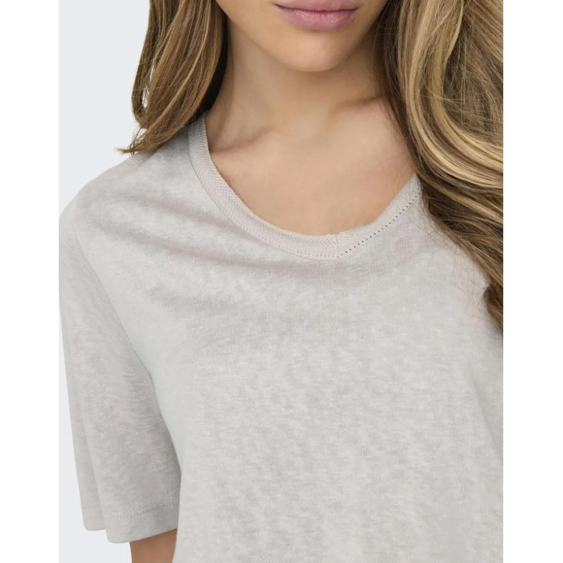 Top col en v manches courtes gris clair Yara