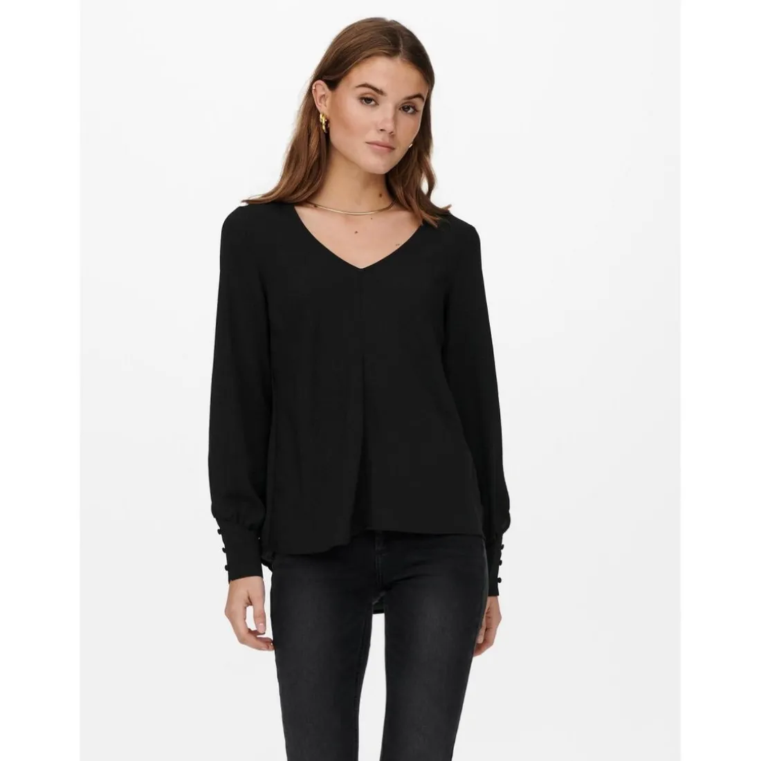 Top Col en V Manches longues noir Elle