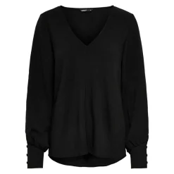 Top Col en V Manches longues noir Elle