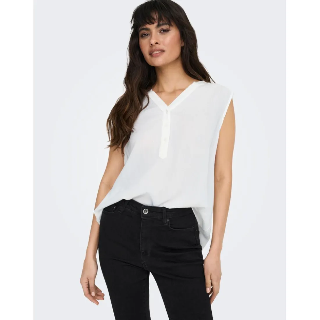 Top col en v sans manches blanc Lily