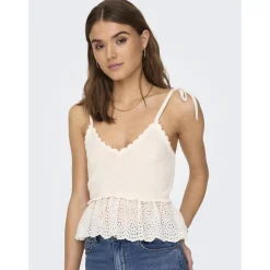Top col en v sans manches blanc Juno
