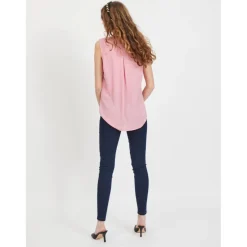 Top col en v sans manches rose