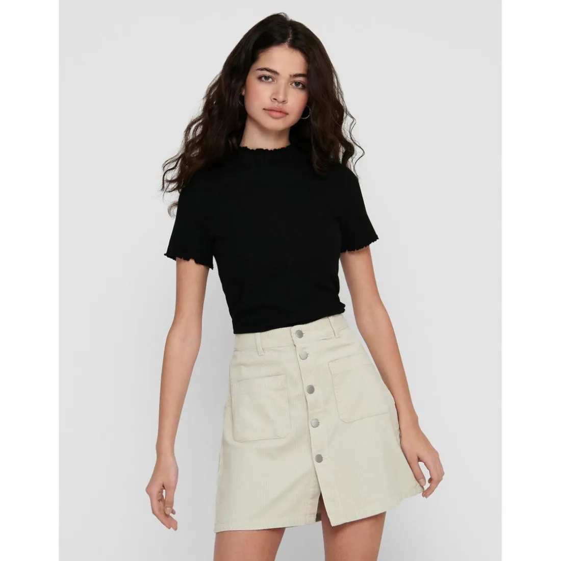 Top Col haut Manches courtes noir