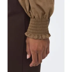Top Col haut Manches longues marron en viscose