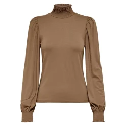 Top Col haut Manches longues marron en viscose
