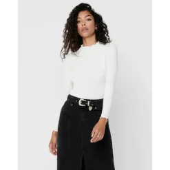 Top Col haut Manches longues Volants blanc