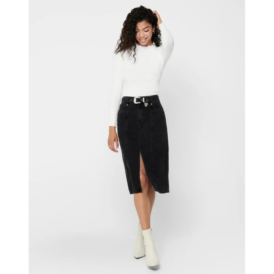Top Col haut Manches longues Volants blanc