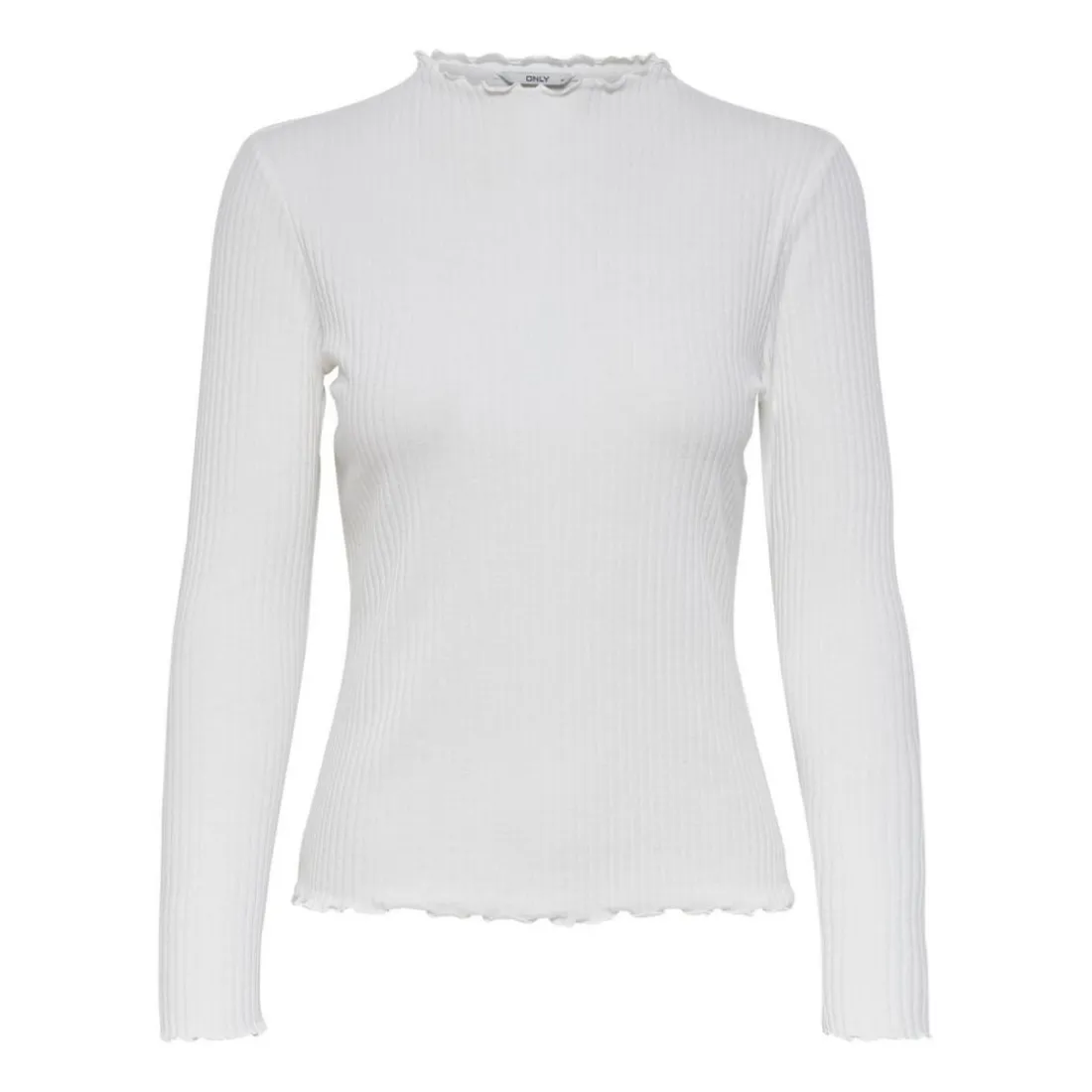 Top Col haut Manches longues Volants blanc