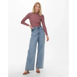 Top Col haut Manches longues Volants rouge