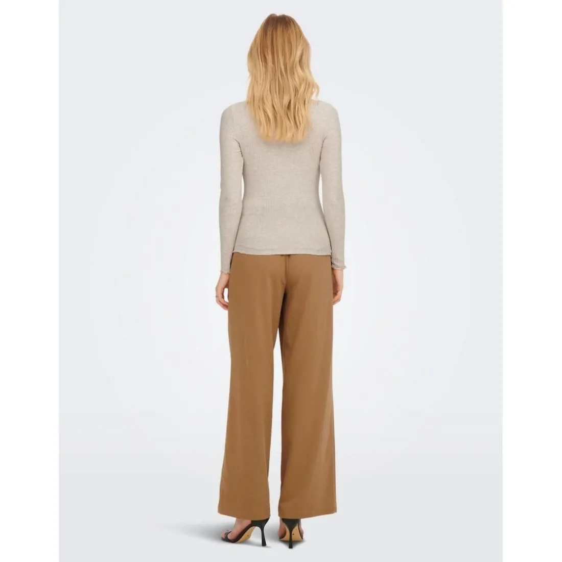 Top Col haut Manches longues Volants beige