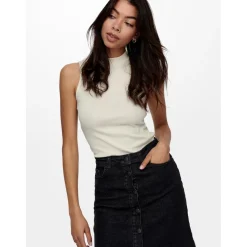 Top Col haut Sans manches blanc en coton