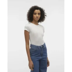 Top col rond blanc Esme en coton
