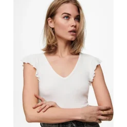 Top Col rond Mancherons blanc en viscose