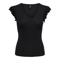 Top col rond mancherons noir en viscose Opal
