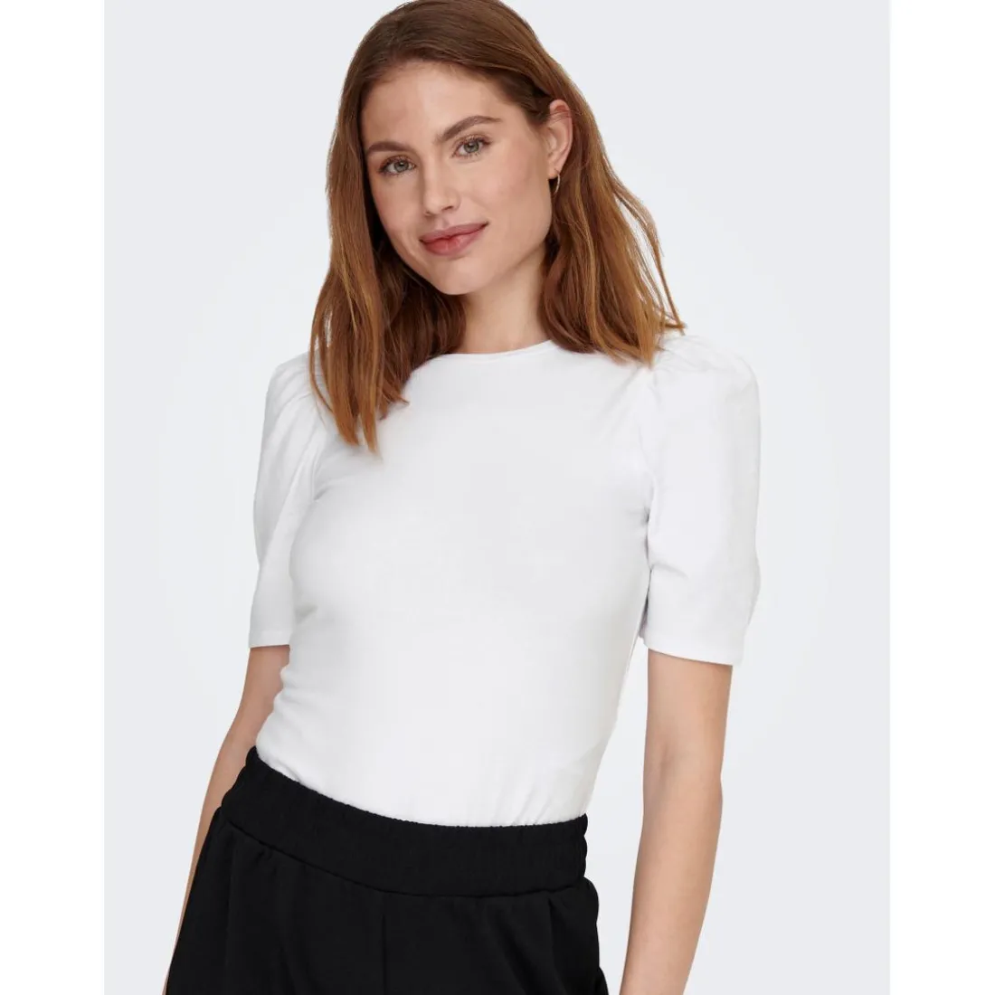 Top Col rond Manches 2/4 blanc en coton