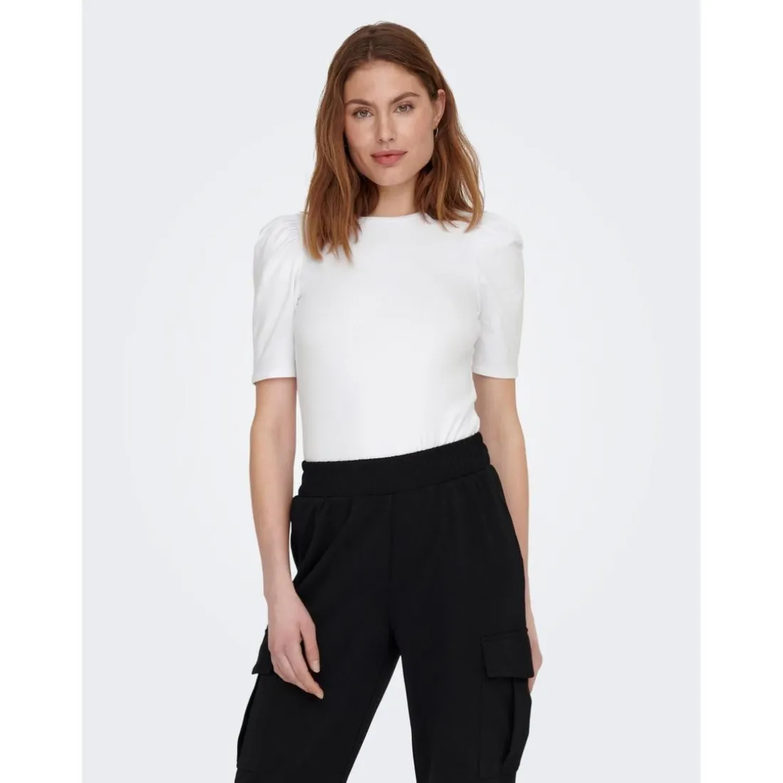 Top Col rond Manches 2/4 blanc en coton