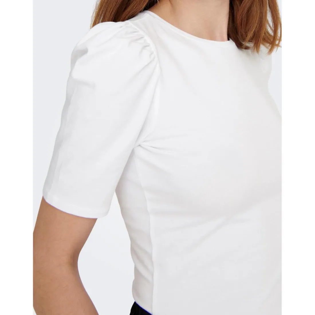 Top Col rond Manches 2/4 blanc en coton