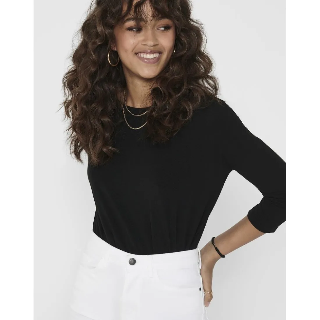 Top col rond manches 3/4 noir Sofia