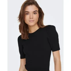 Top Col rond Manches 2/4 noir en coton
