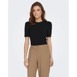 Top Col rond Manches 2/4 noir en coton