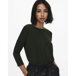 Top col rond manches 3/4 vert foncé Fleur