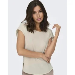 Top col rond manches courtes gris clair Gigi