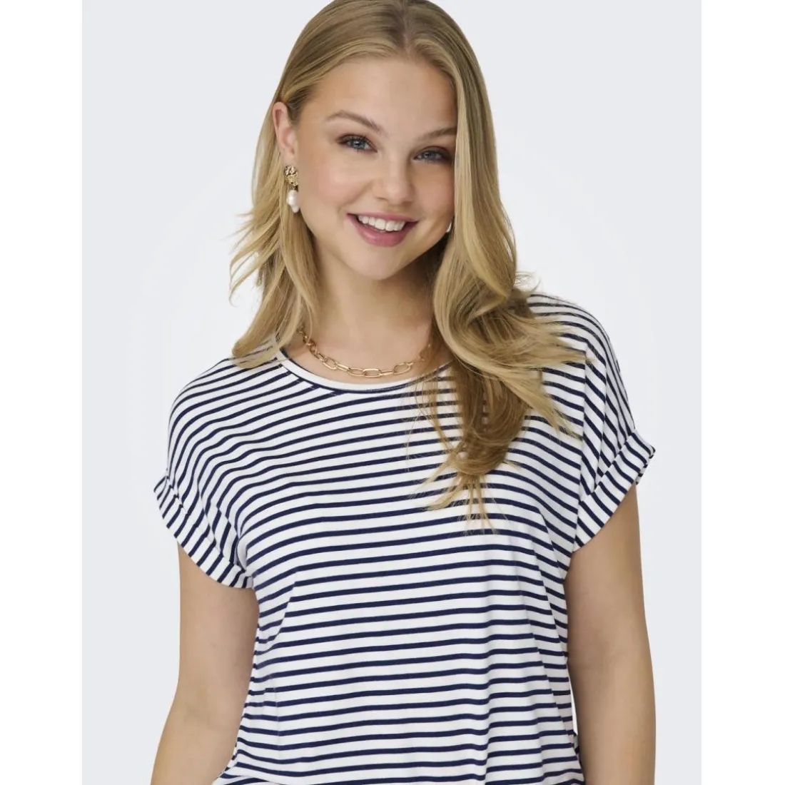 Top col rond manches courtes blanc en viscose Xena
