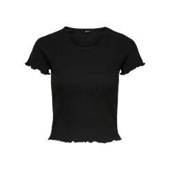 Top Col rond Manches courtes Court noir
