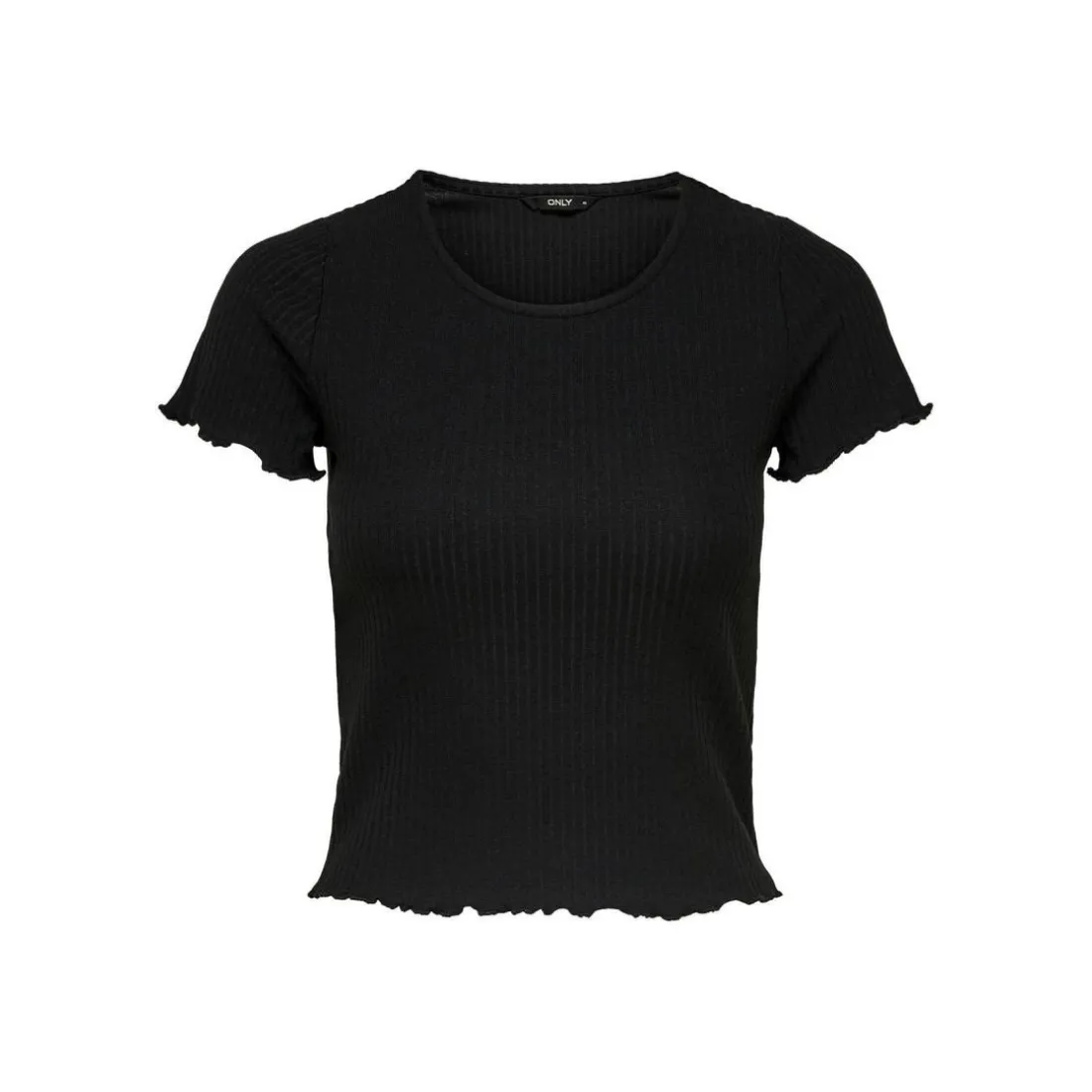 Top Col rond Manches courtes Court noir