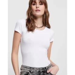 Top Col rond Manches courtes blanc en coton