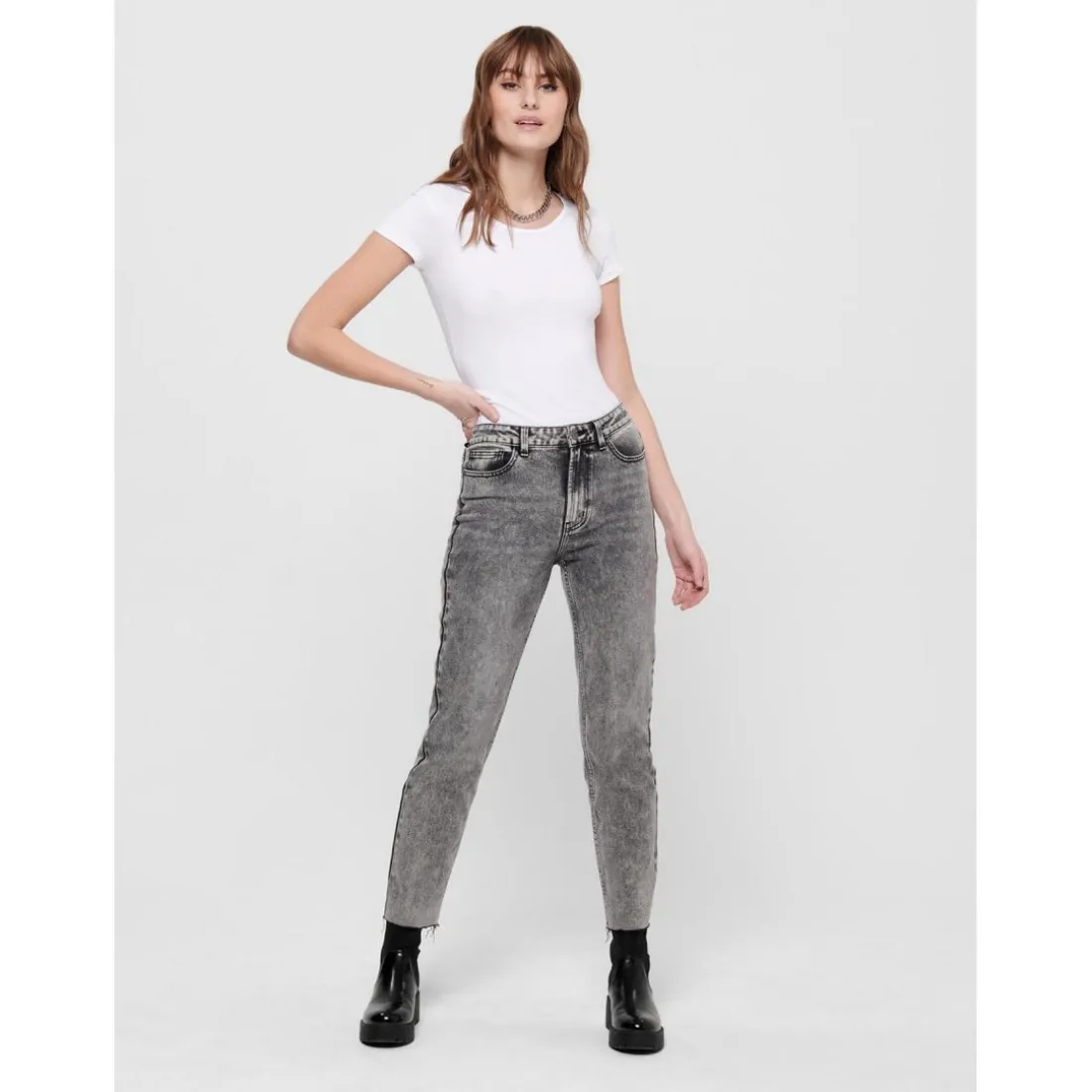 Top Col rond Manches courtes blanc en coton