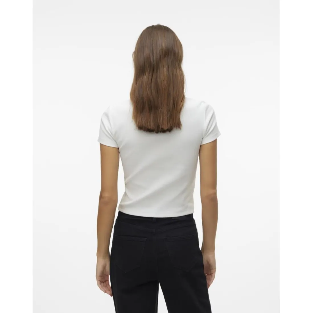 Top col rond manches courtes blanc en coton bio Nia