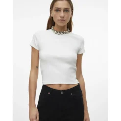Top col rond manches courtes blanc en coton bio Nia