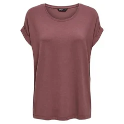 Top Col rond Manches courtes Poignets repliés rose en viscose